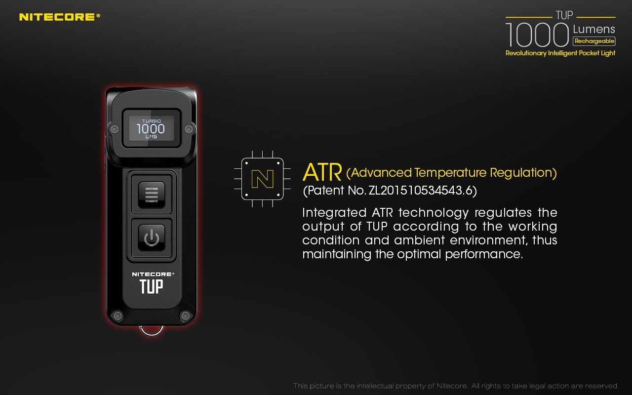Nitecore TUP Intelligent Pocket Light 1000 LM Micro-USB EDC Keychain Flashlight