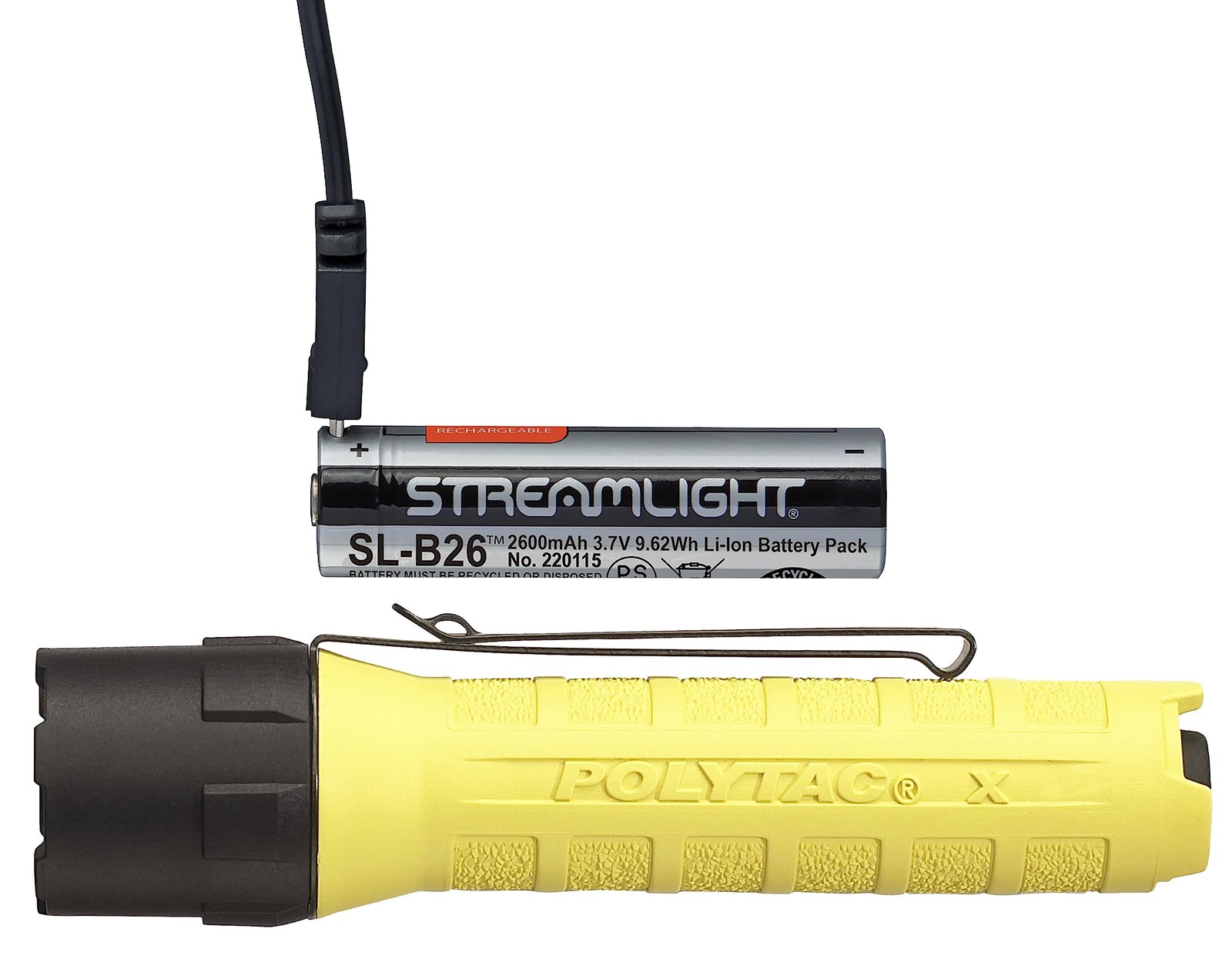 Yellow 600 Lumens Polytac X USB Flashlight Waterproof Rechargeable Battery