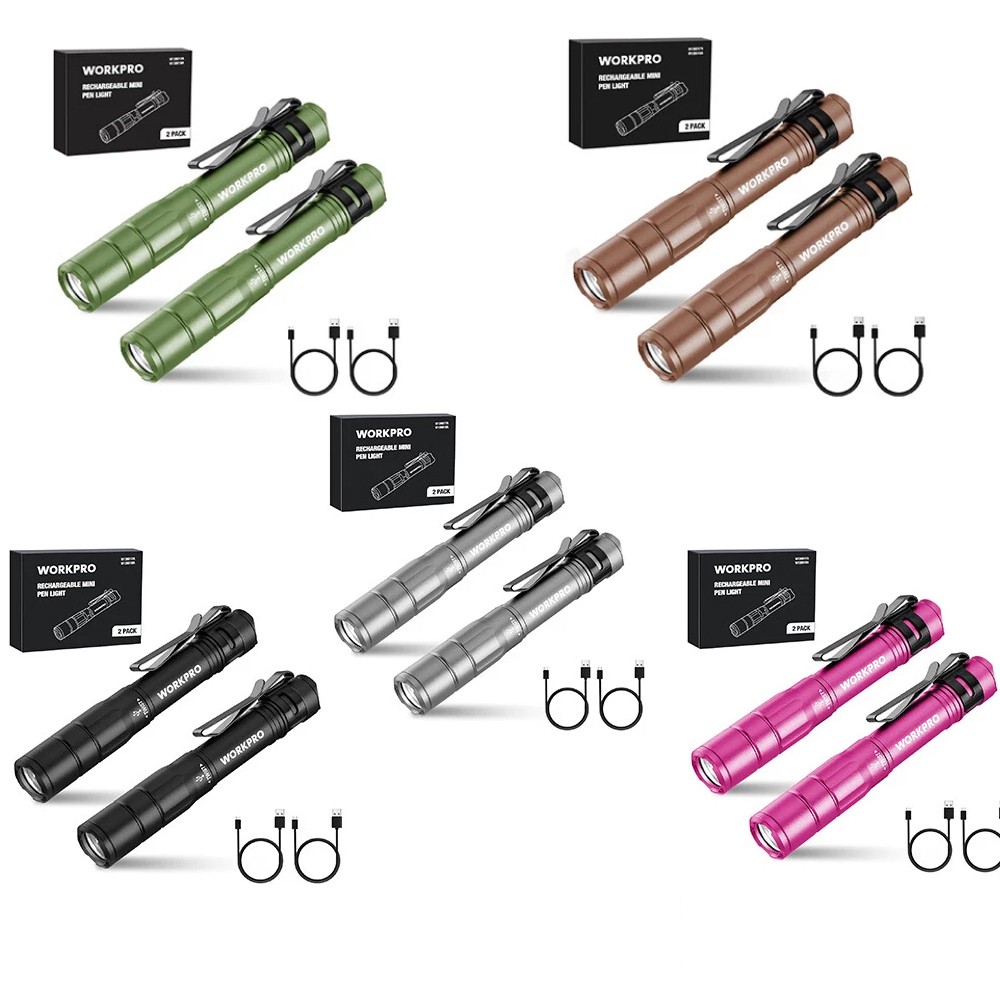 WORKPRO 2PCS Mini Rechargeable Pen Light Flashlight Ultra-Compact EDC Flashlight