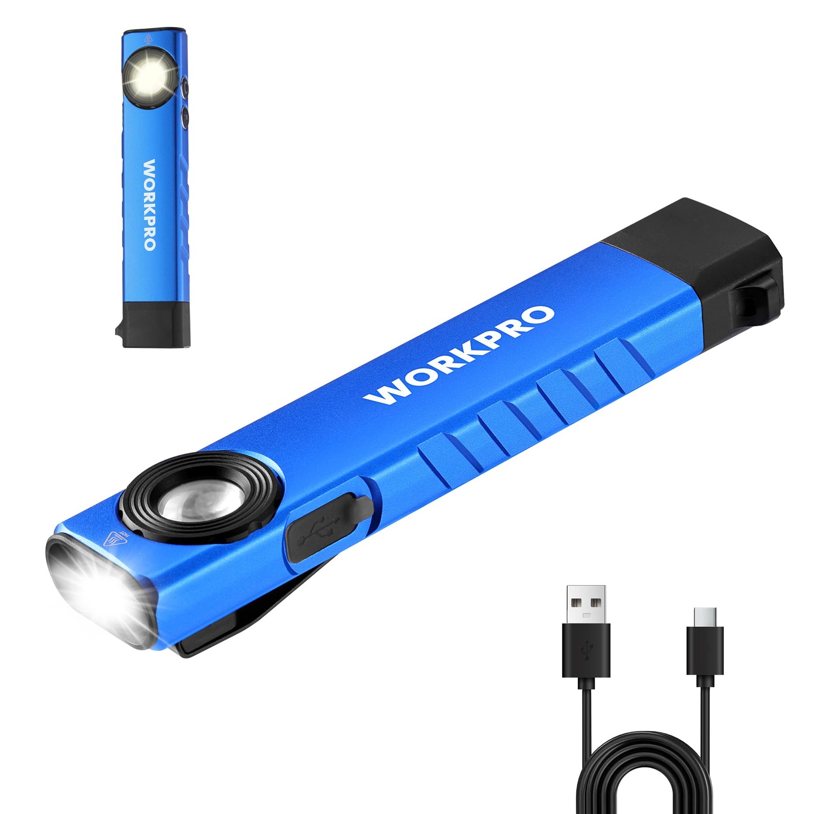 WORKPRO Rechargeable Work Light, 600 Lumens Flat Pocket Flashlight with Blue