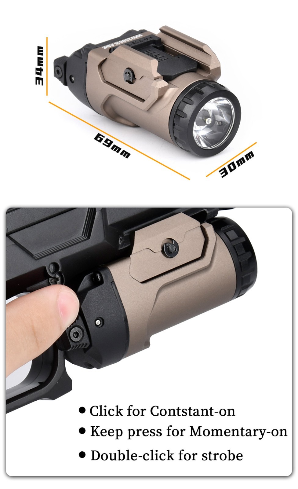 Tactical Mounted Light Metal LED Weapon Flashlight 400LM Pistol Light Strobe