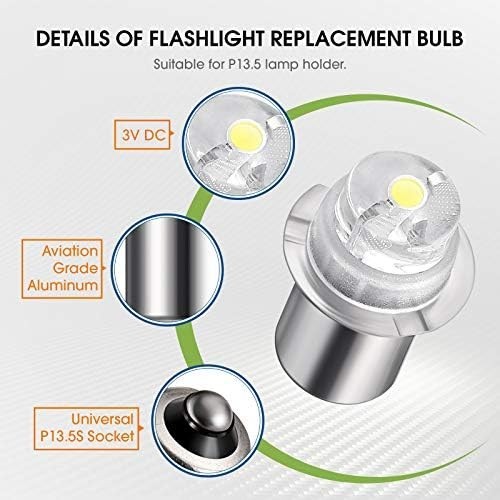 30 Lumen 3-Volt LED Torch Bulbs – Compact Size with 10 Lifespan (2-Pack)