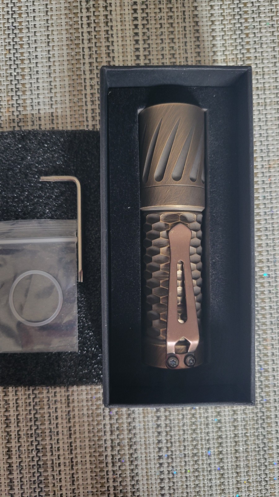 Solid Brass patina torch, 4,000 Lumen Programmable LED w/ 14500 Battery, 6500k