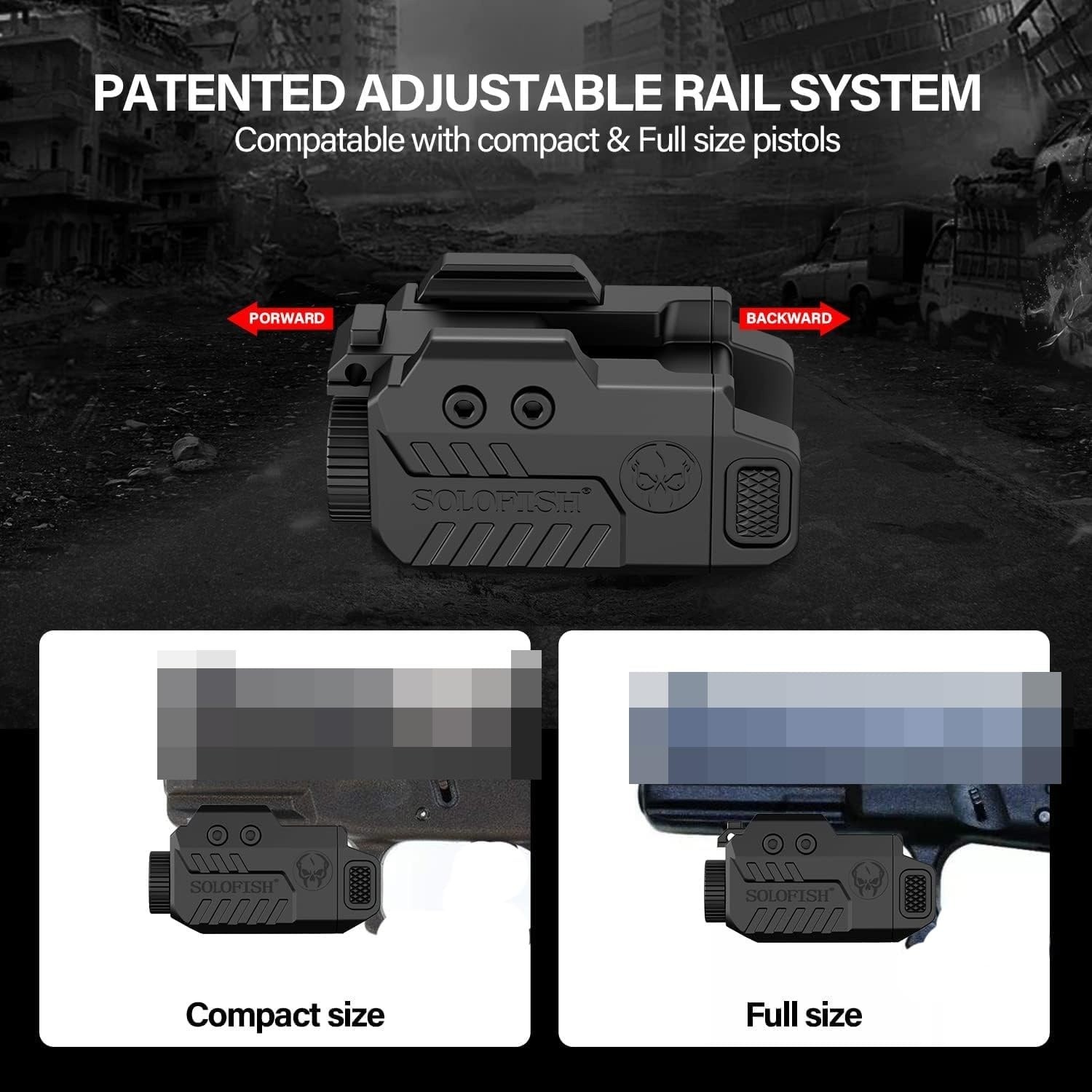 Solofish 500LM Tactical Flashlight Compatible Green Laser Light Combo w/ Strobe