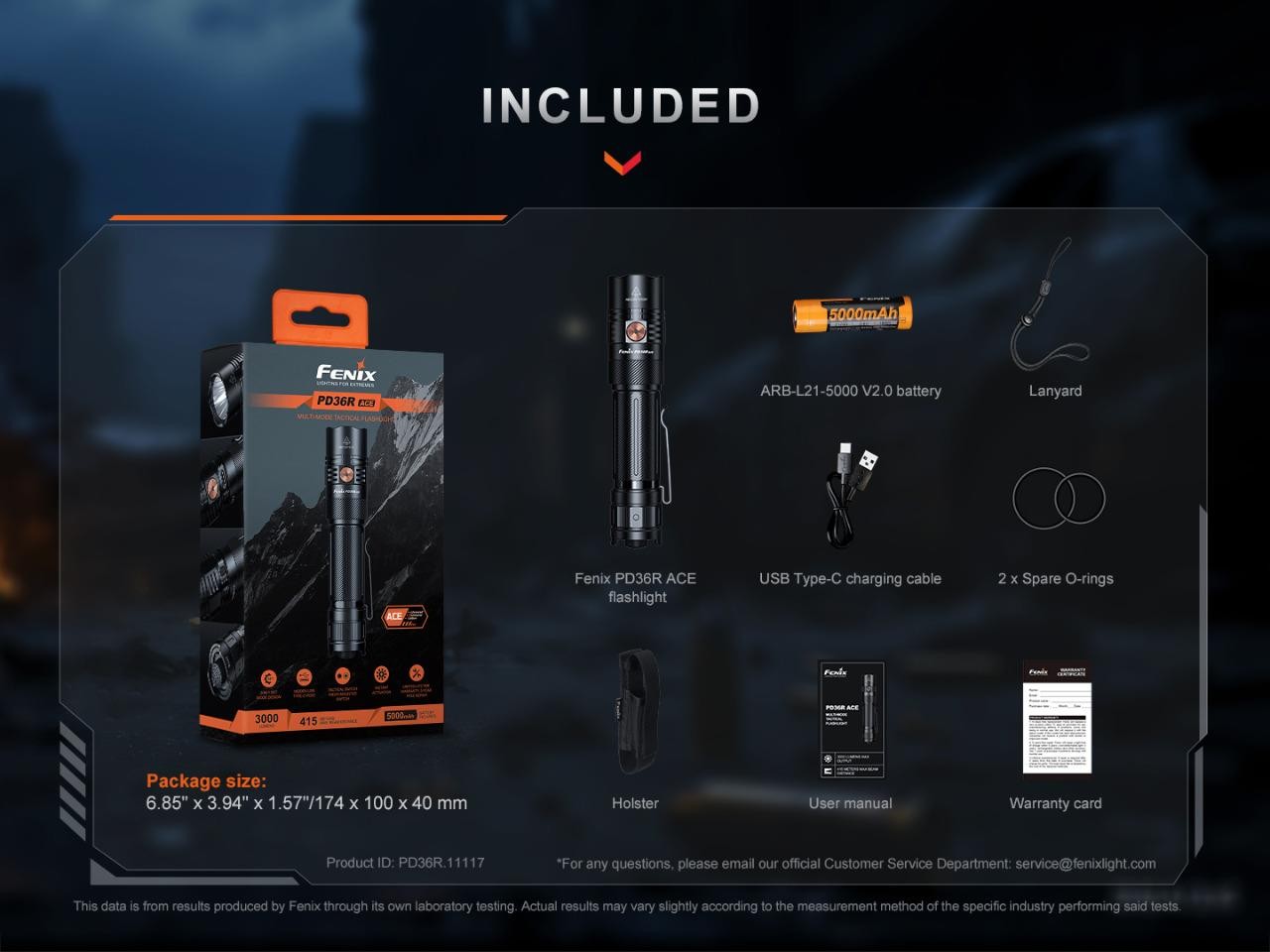 Fenix PD36R ACE 3000 Lumen high powered LED tactical flashlight