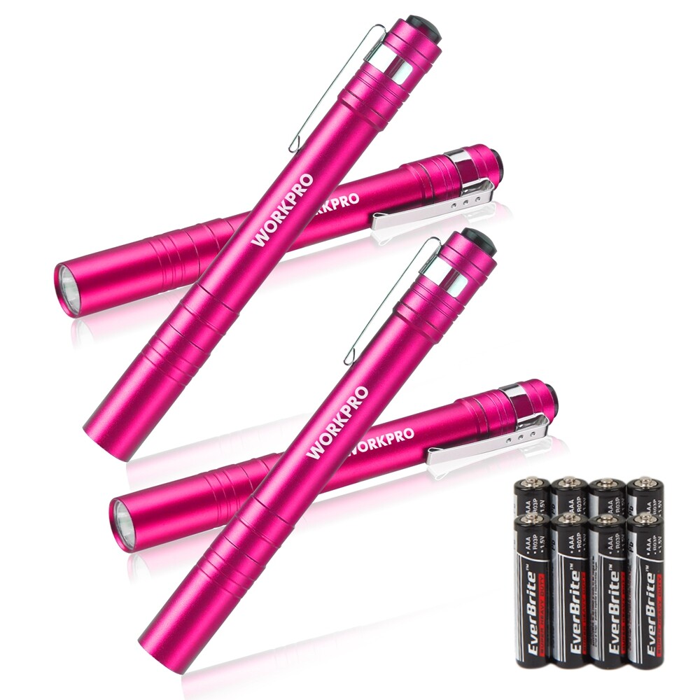 WORKPRO 4PC Aluminum LED Pen Light Pen Flashlight Pocket Flashlight 8AAA Battery
