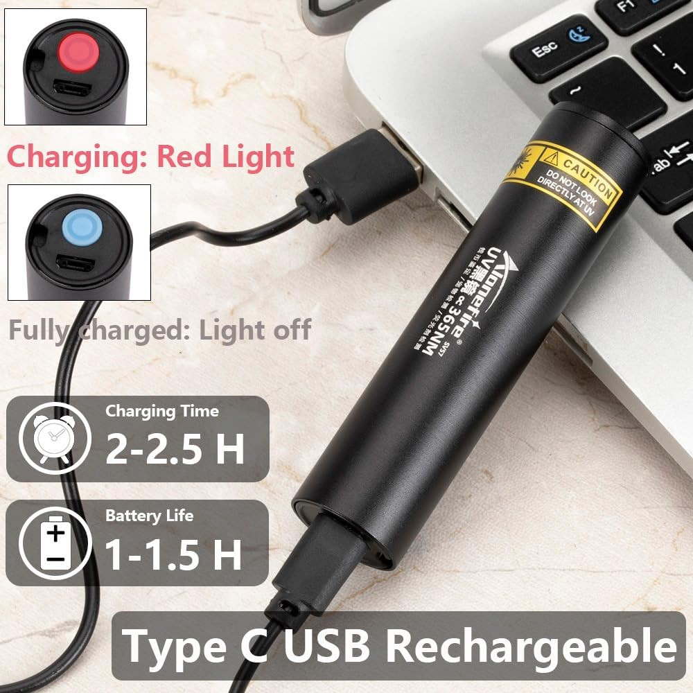 SV57 3W Small UV Flashlight 365Nm Type C USB Rechargeable Ultraviolet