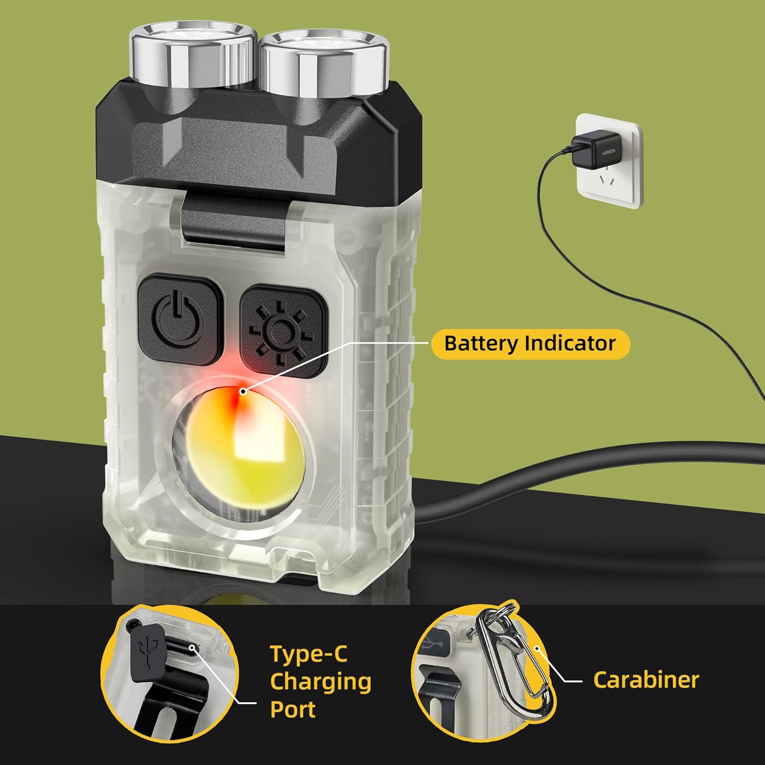 Rechargeable EDC Flashlight, 1200LM Keychain Flashlight with COB Floodlight, 11