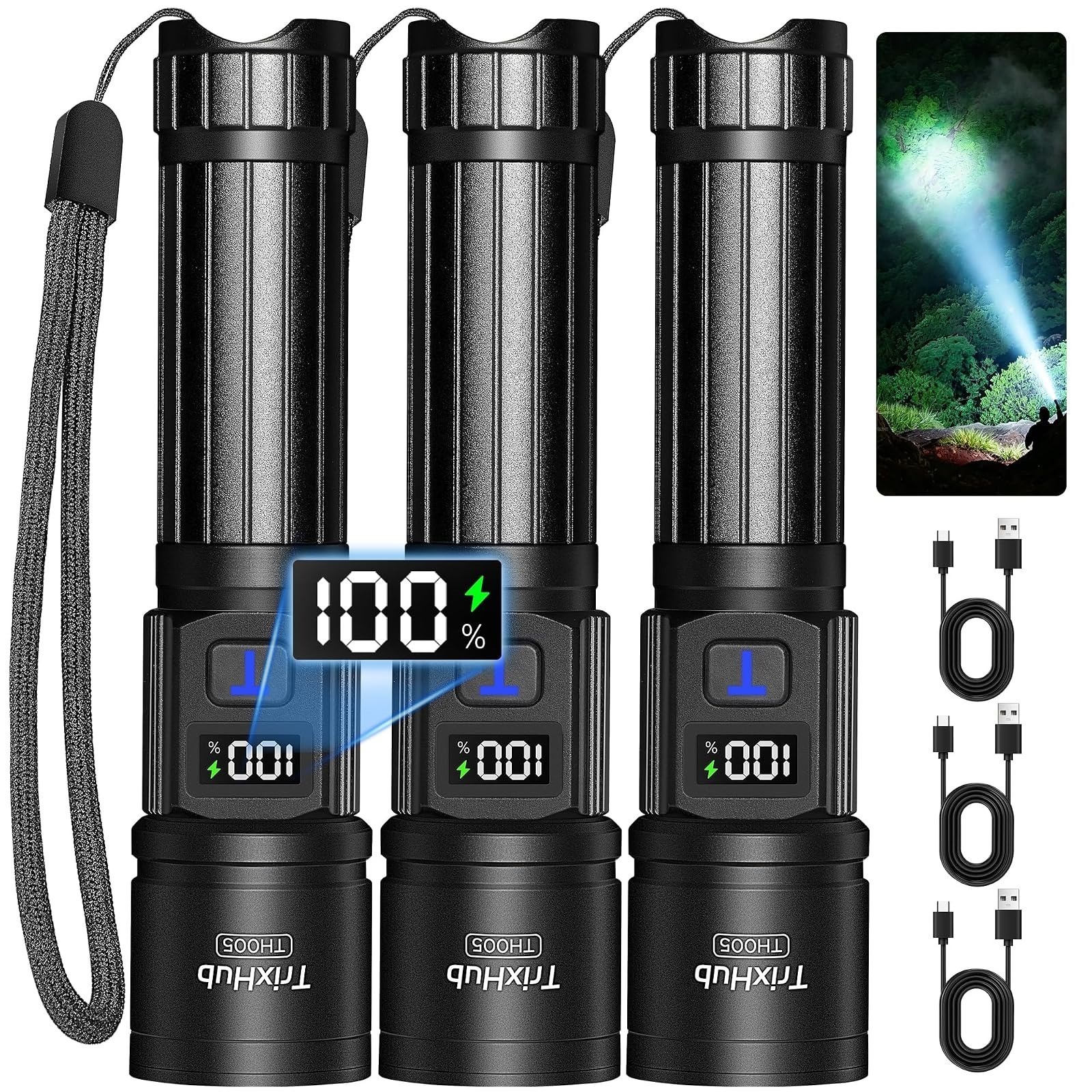 TrixHub Rechargeable Flashlight High Lumens 5 Modes LED Tactical Light