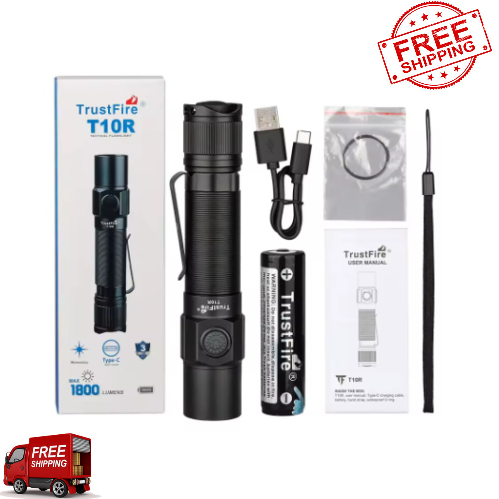 Trustfire T10R Tactical Flashlight 1800 Lumen USB-C Rechargeable 18650 LED