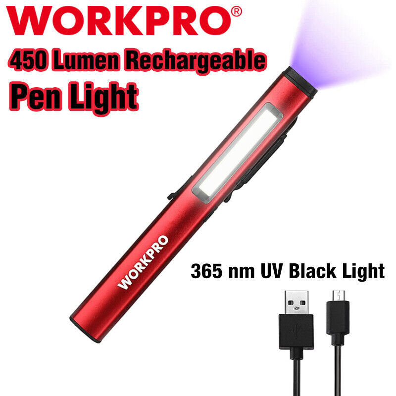 WORKPRO Rechargeable Pen Light 450 Lumen LED Flashlight 365 nm UV Black Light