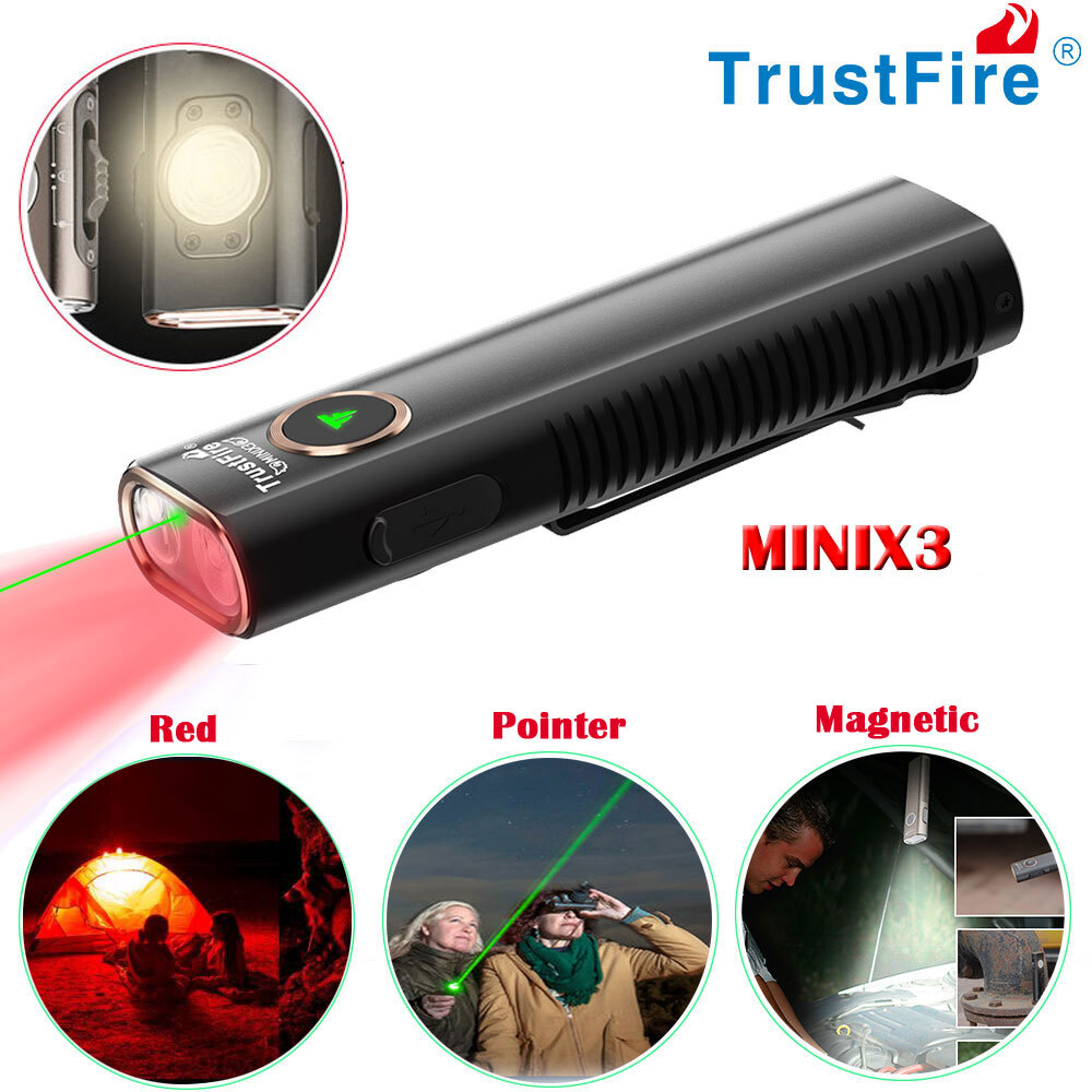 Trustfire MINIX3 4-in-1 EDC LED Flashlight 1050Lumen Magnetic Red Light Laser ZS