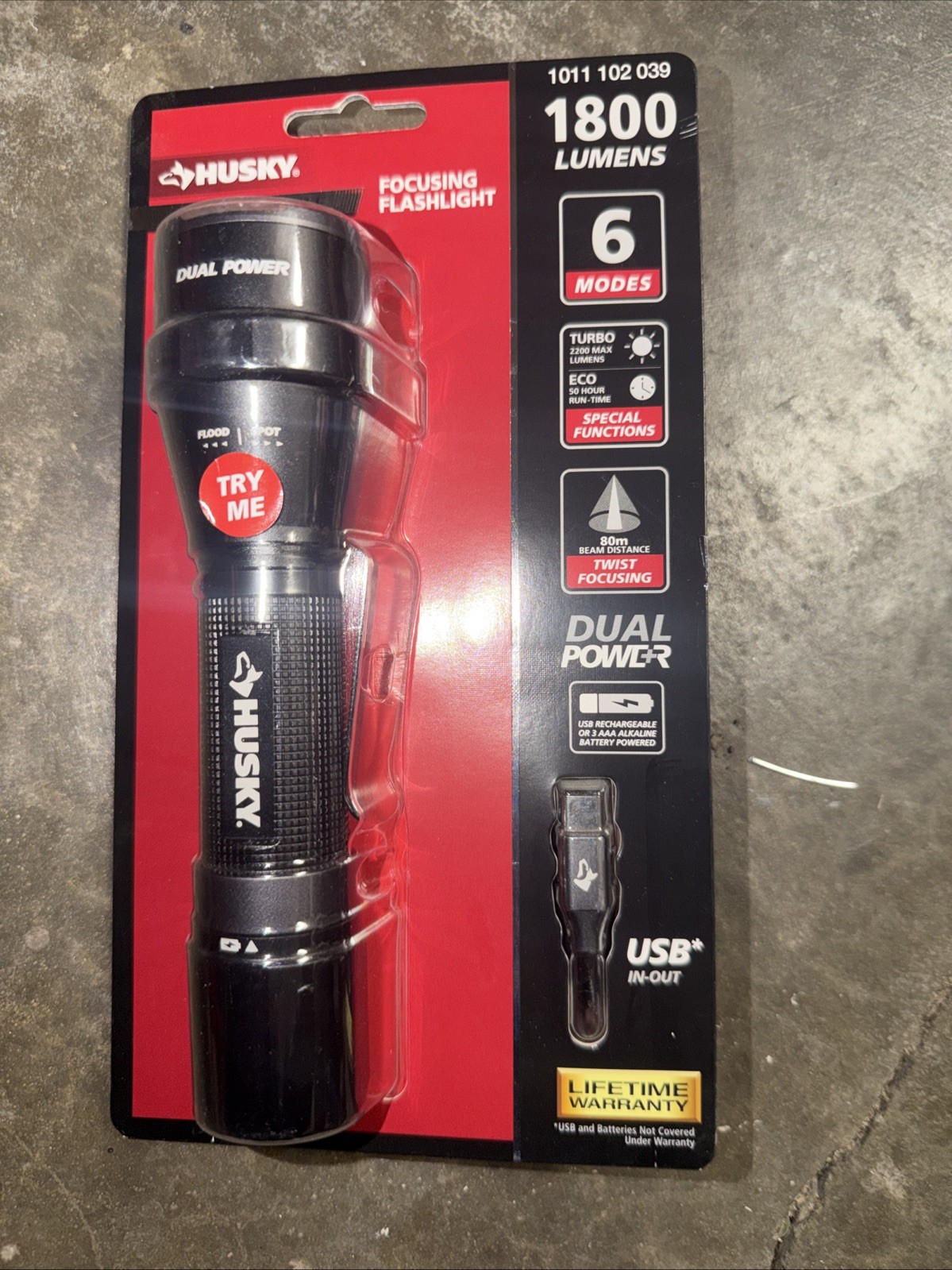 Husky 1800 Lumens Dual Power LED Rechargeable Tactical Focusing Flashlight