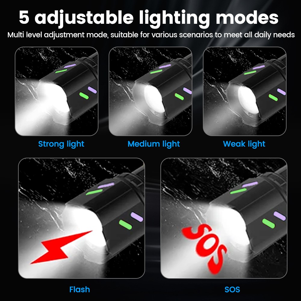 Outdoor LED Super Ignition Flashlight Torch USB Charging Zoom Glow in the Dark