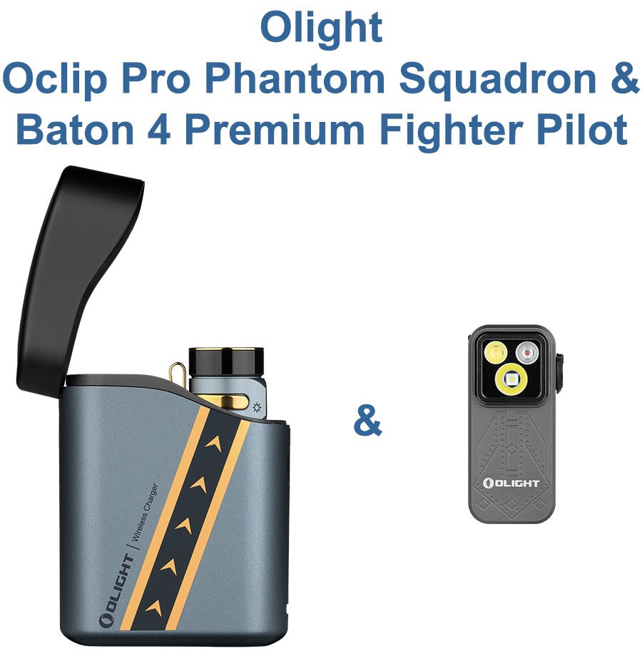 Olight Baton 4 Premium Fighter Pilot & Oclip Pro Phantom Squadron Flashlights