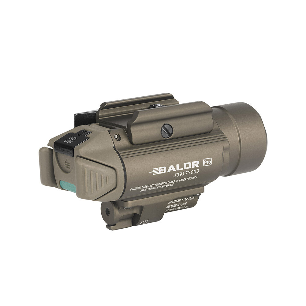 Olight Baldr Pro Green Laser and LED Light Combo 1350 Lm Flashlight, Desert Tan