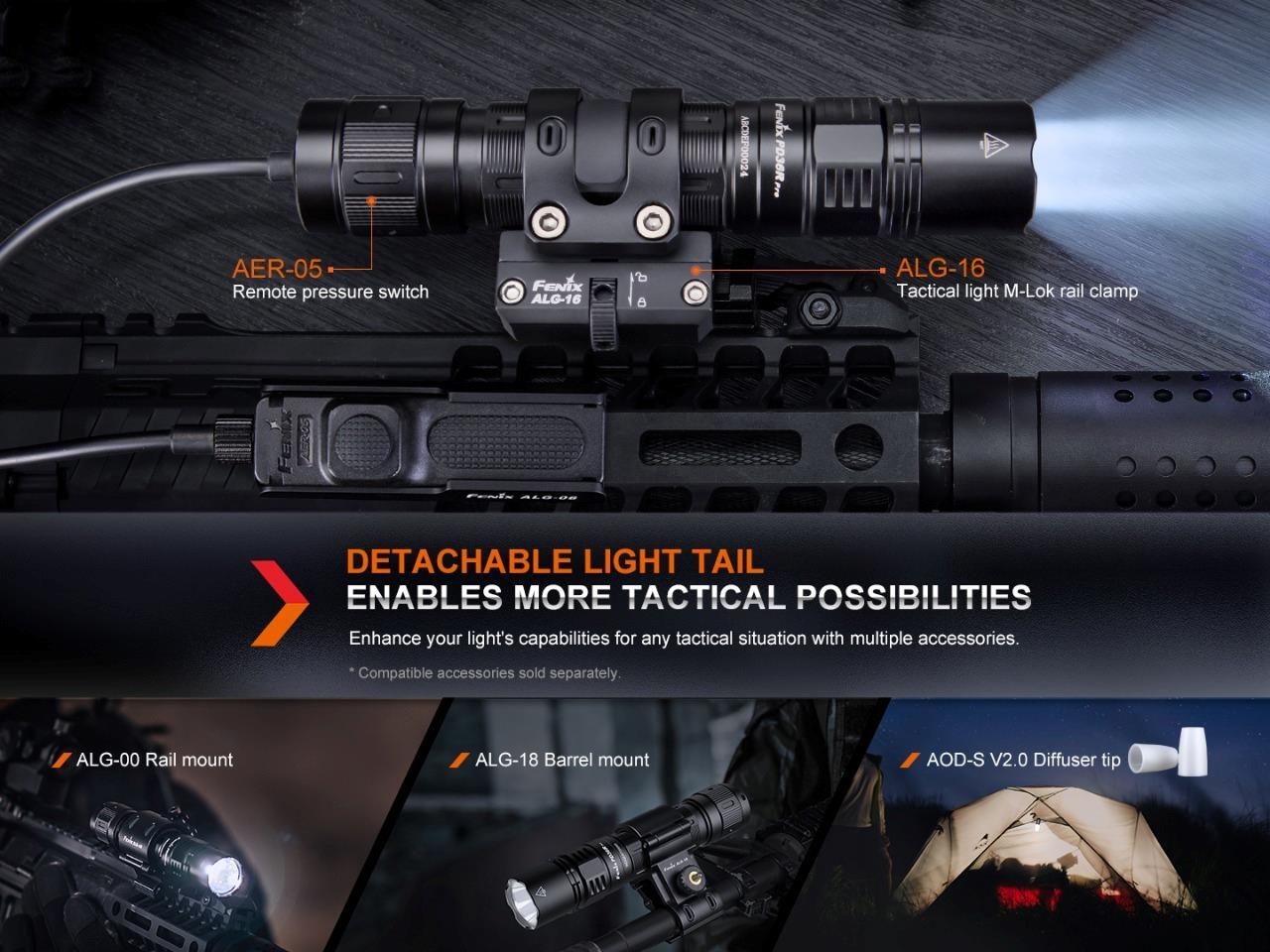 Fenix PD36R Pro 2800 Lumen rechargeable LED tactical flashlight & AER-05, ALG-16