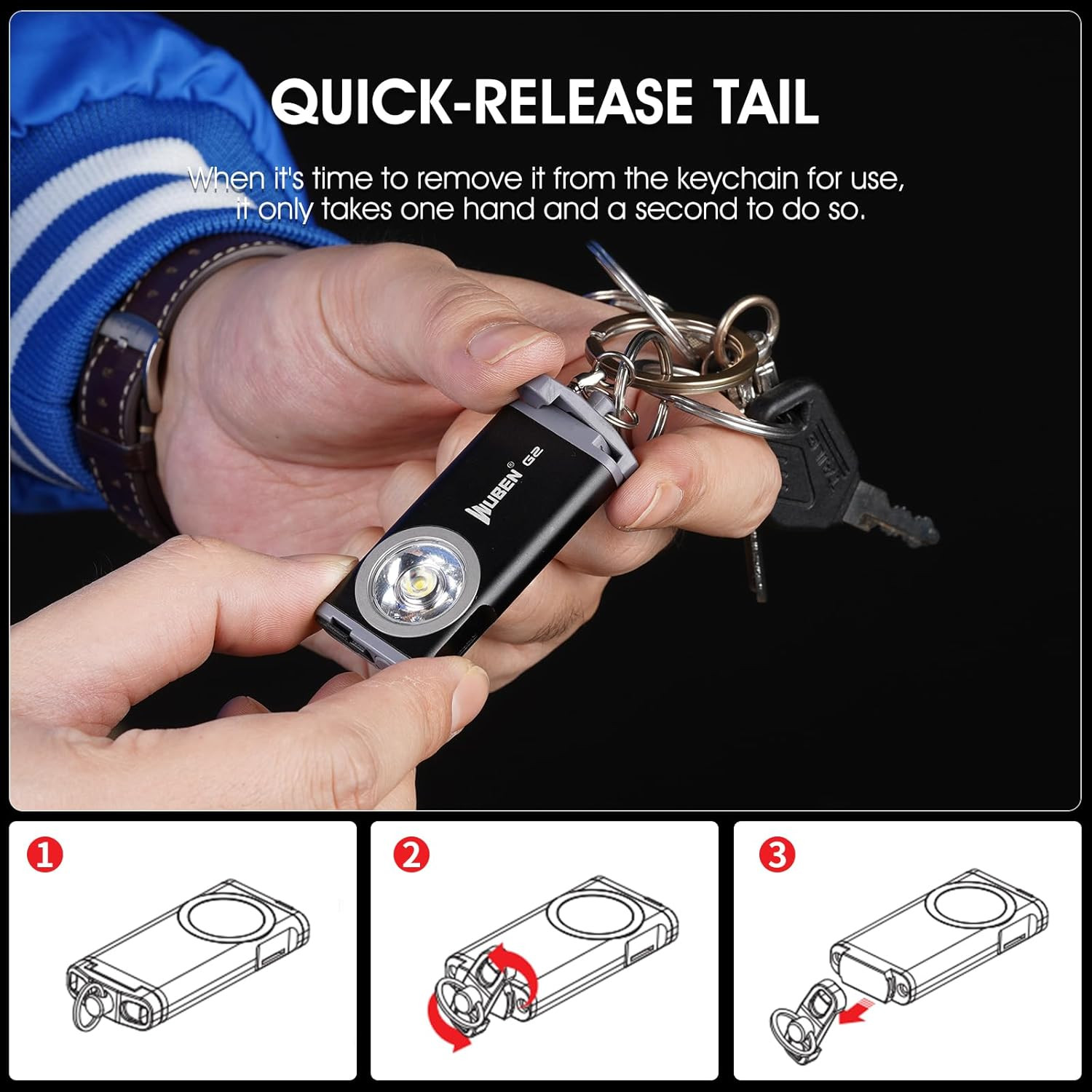 G2 EDC Flashlight Rechargeable, Super Bright 500 Lumens Keychain Flashlight, 5 M