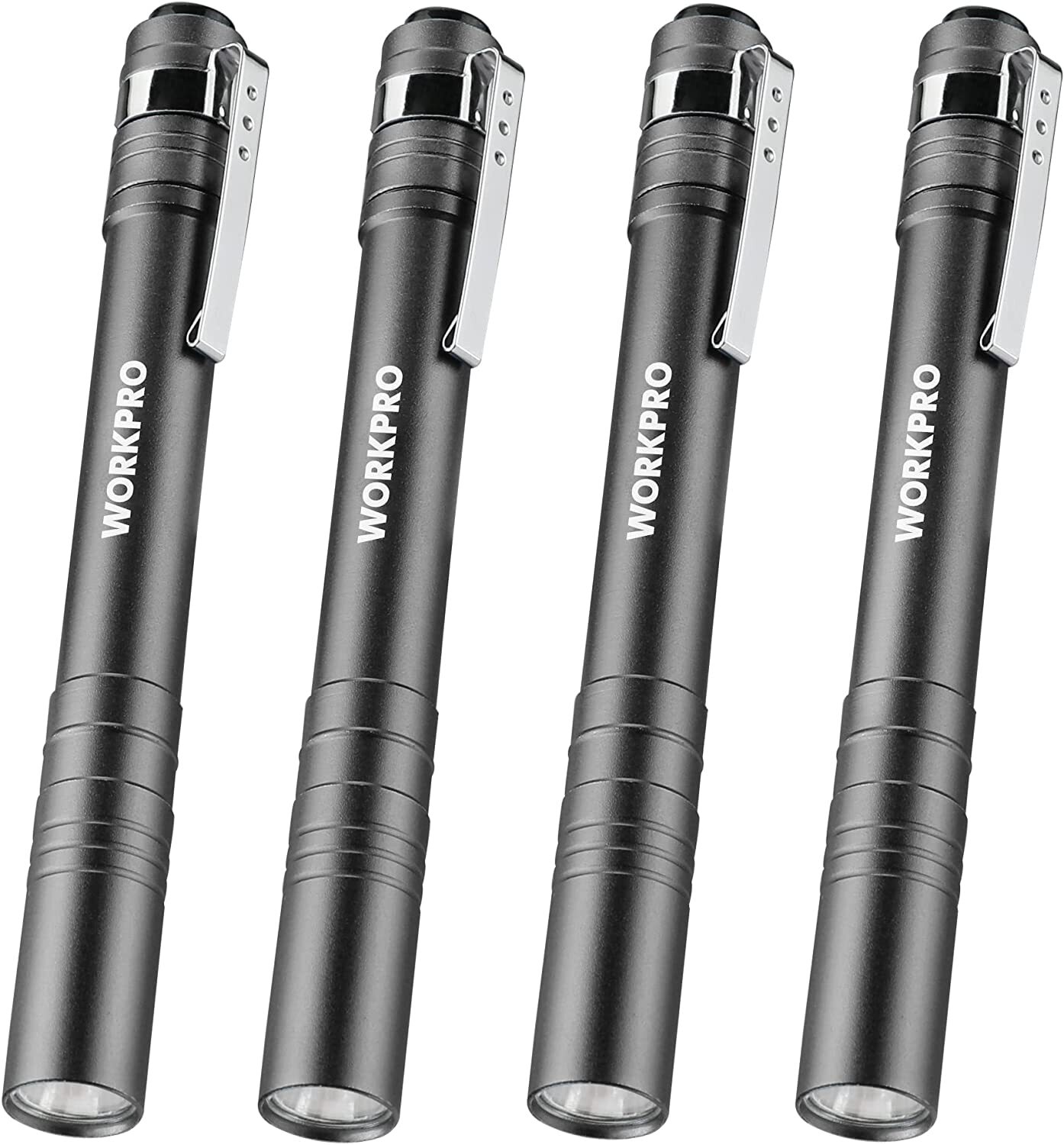 WORKPRO 4-Pack LED Pen Light Set Battery-Powered Aluminum Handheld Flashlights