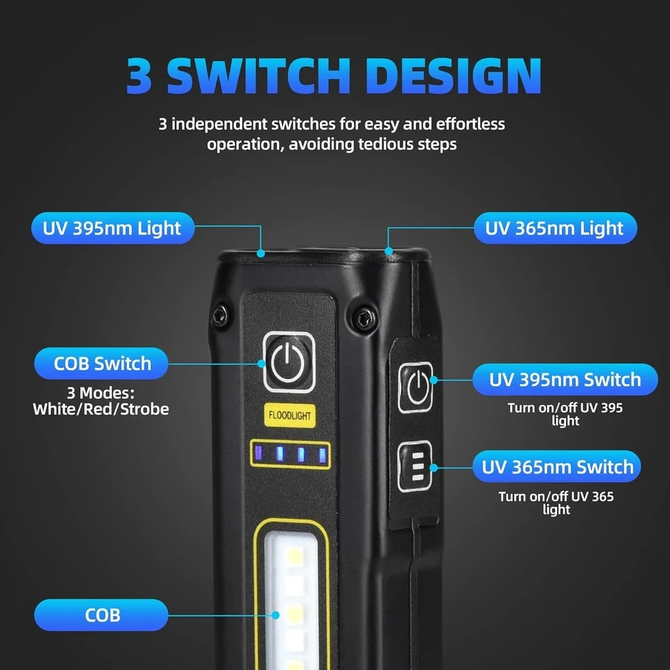 UV Flashlight 365+395 Blacklight LED EDC Flashlights High Lumen USB C…