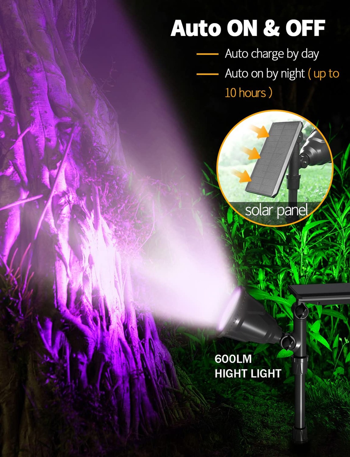 Solar Spot Lights Outdoor, 9 Color Modes, 18 LED Spotlight, 600LM Landscape L…
