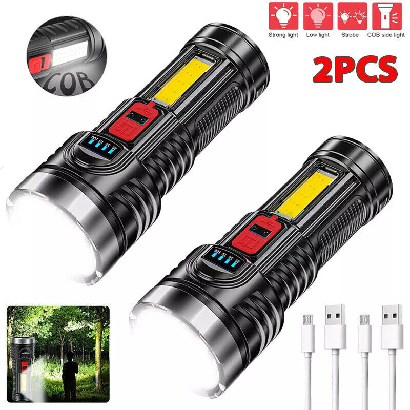 2×4 LED Rechargeable Multi-Function COB Flashlights – Super Bright, Dual Pack