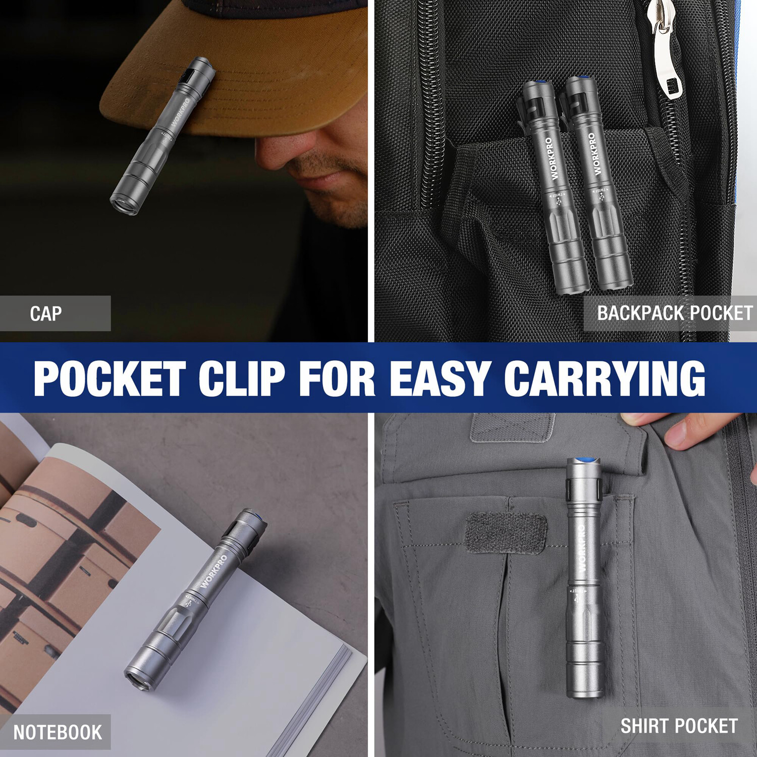 WORKPRO 2-PCS LED Rechargeable Pen Light Mini Flashlight Handheld Pocket Light