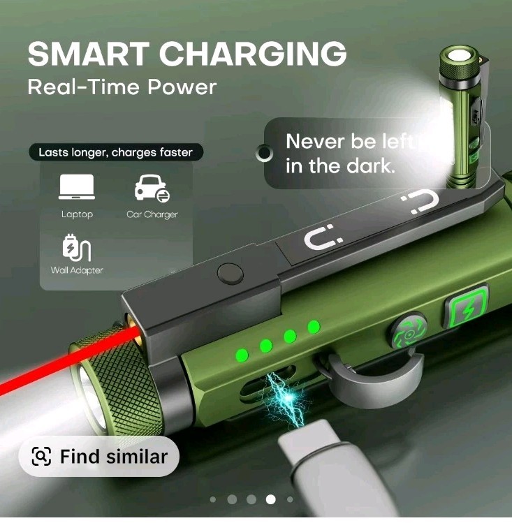 EDC Rechargeable Flashlight LED Magnetic Base Blue 11 Modes With Glass Breaker