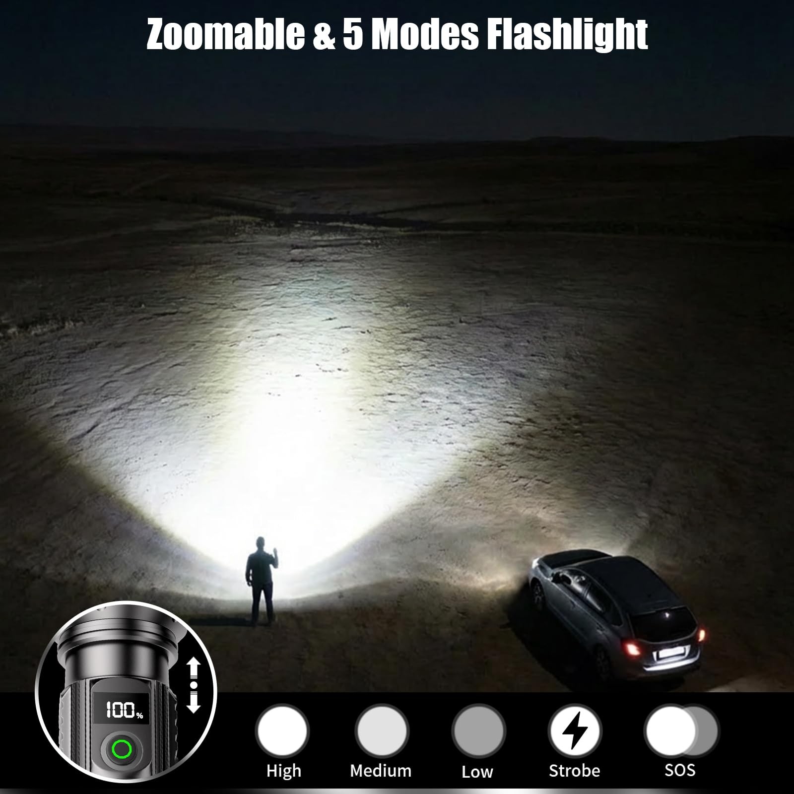 Tactical Flashlight Rechargeable with Fire Starter, 2800 Lumens Super Bright …
