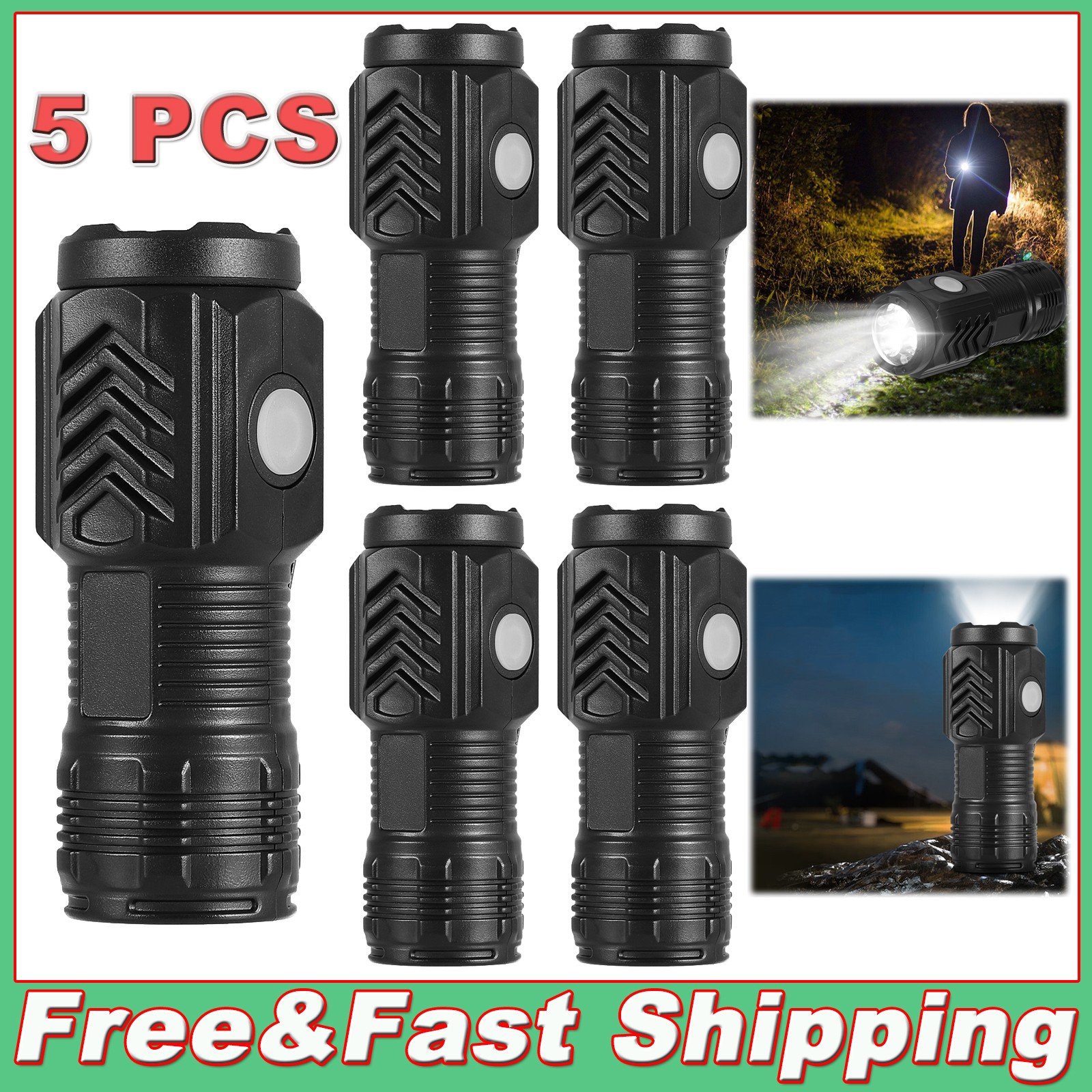 5 Pack Super Bright LED Tactical Mini Flashlight USB Rechargeable Lamp Magnetic