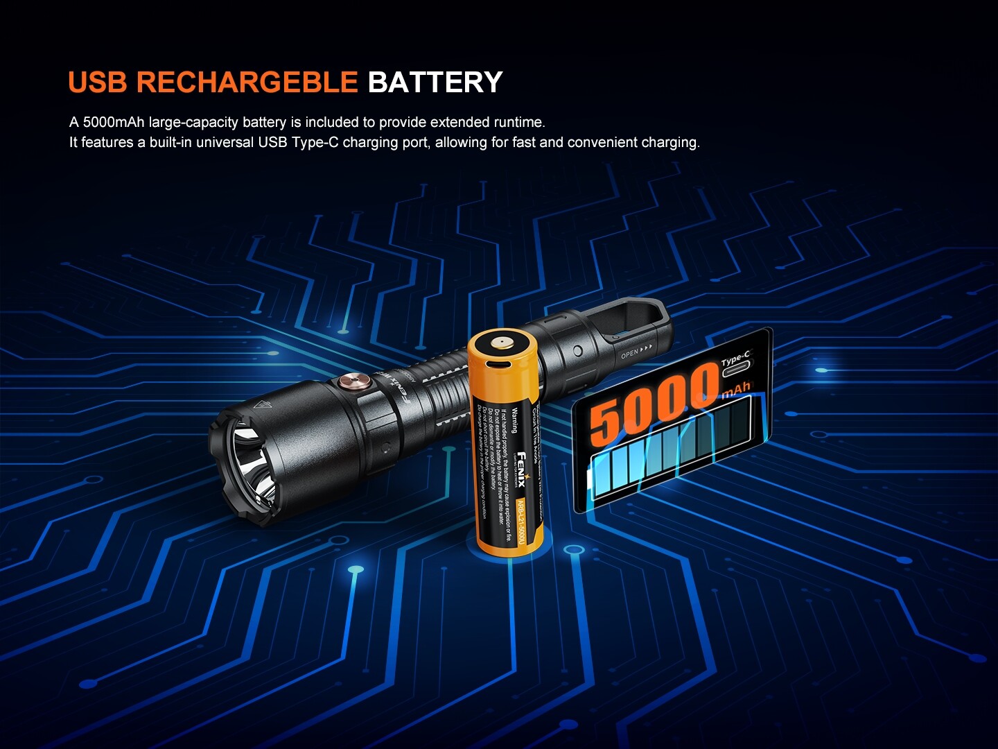 Fenix WF25RM 3000 Lumen Rechargeable Duty Flashlight w/ UV Light & Cradle