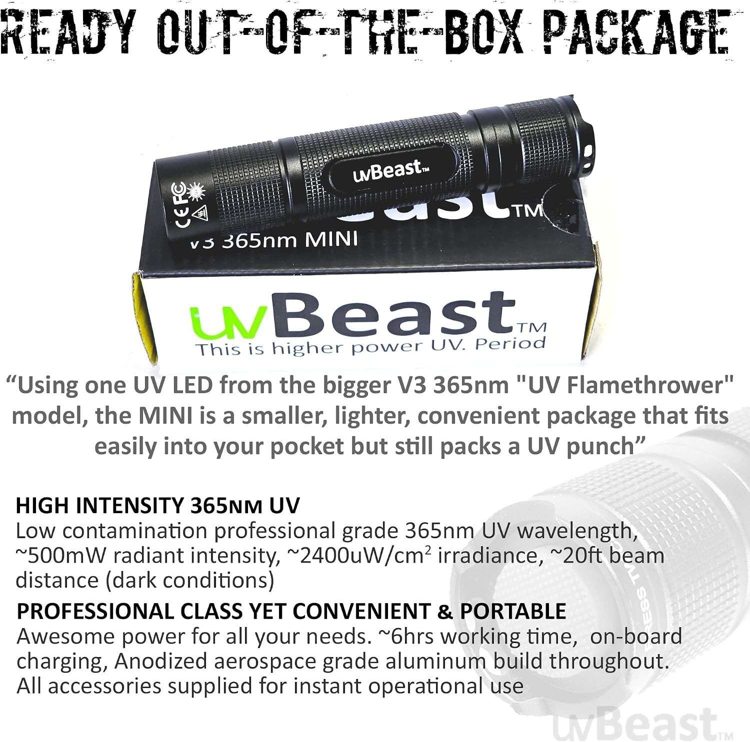 Professional Grade 365nm UV Flashlight