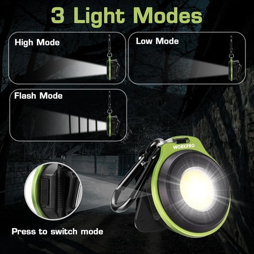 WORKPRO Rechargeable Magnetic COB Keychain Flashlight Work Light w/Hat Clip USA