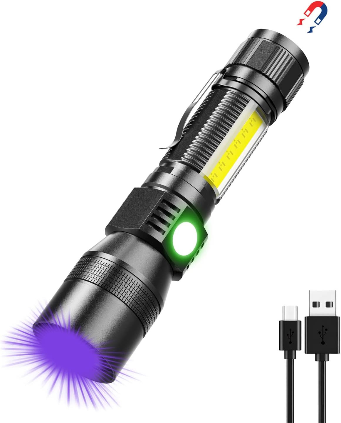 UV Flashlight Black Light, USB Rechargeable Flashlight with Magnetic Base – High
