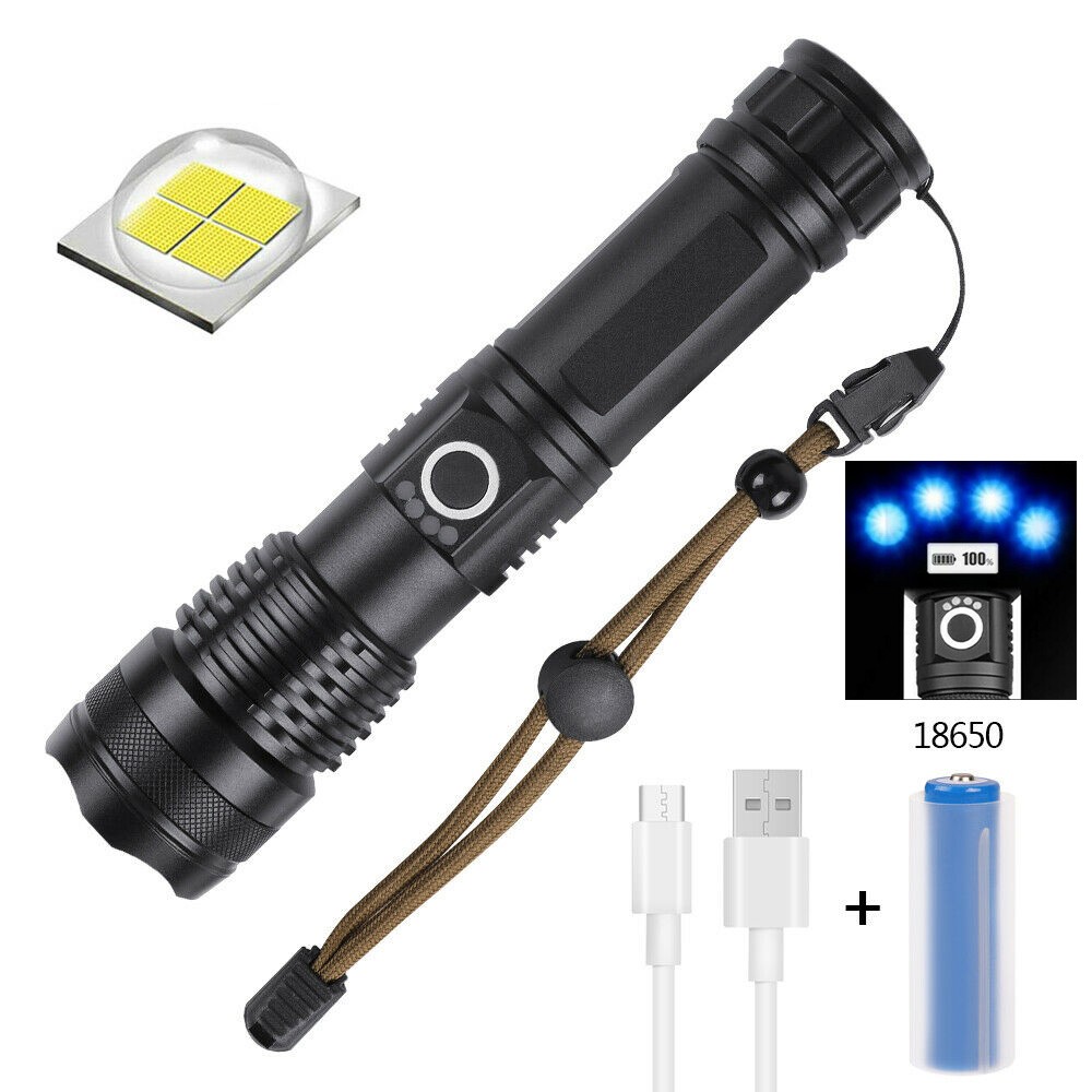 Super Bright LED Flashlight USB Rechargeable Outdoor 5 Modes Torch Work Light