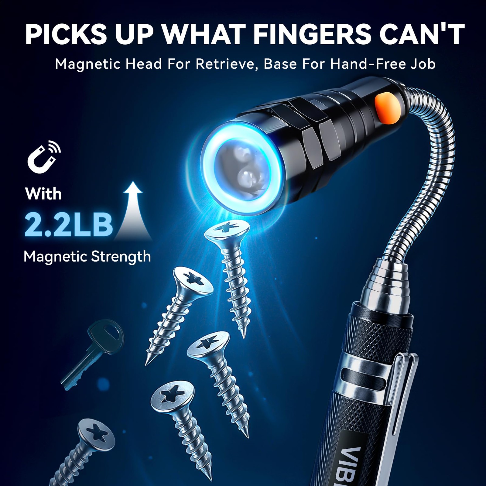 VIBELITE Extendable Magnetic Flashlight with Telescoping Magnet 1Pack, Black