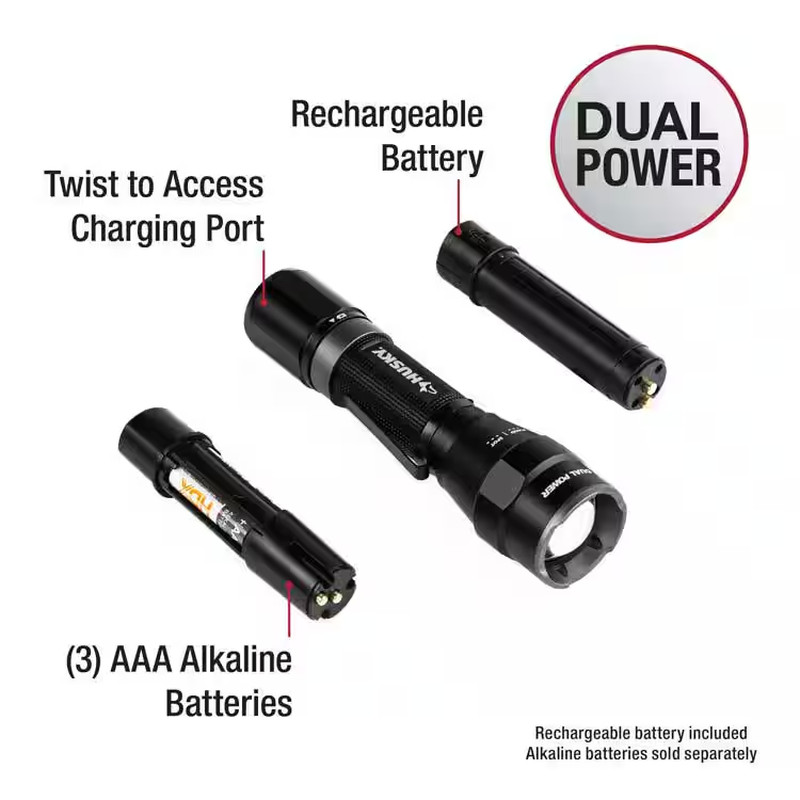 1200 Lumens Dual Power LED Rechargeable Focusing Flashlight