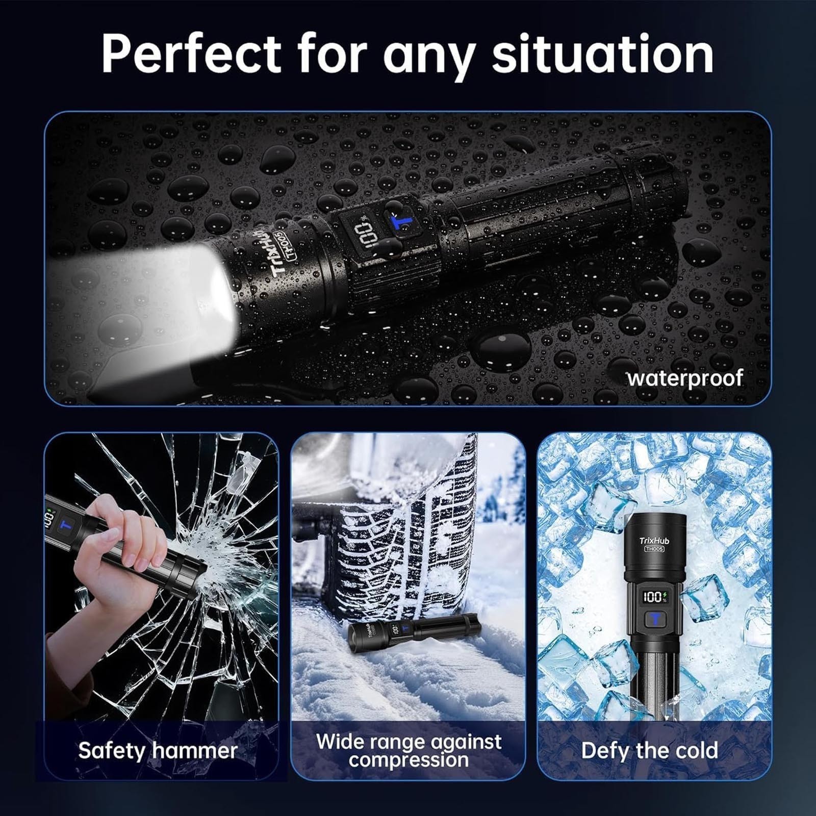 Rechargeable LED Flashlights 2 Pack Super Bright 5 Modes Zoomable LCD Handheld