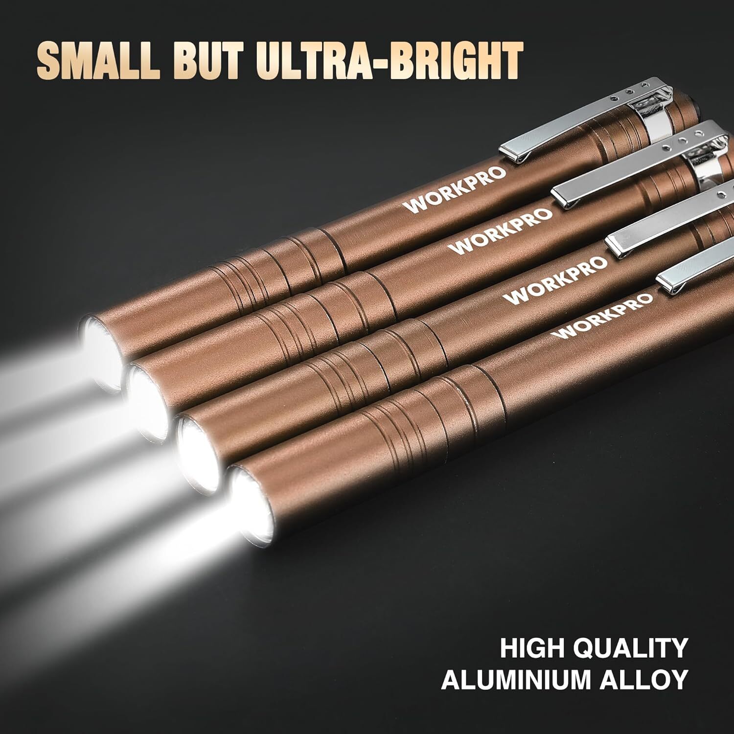 WORKPRO LED Pen Light, Aluminum Pen Flashlights 4-Pack 8AAA Batteries Include