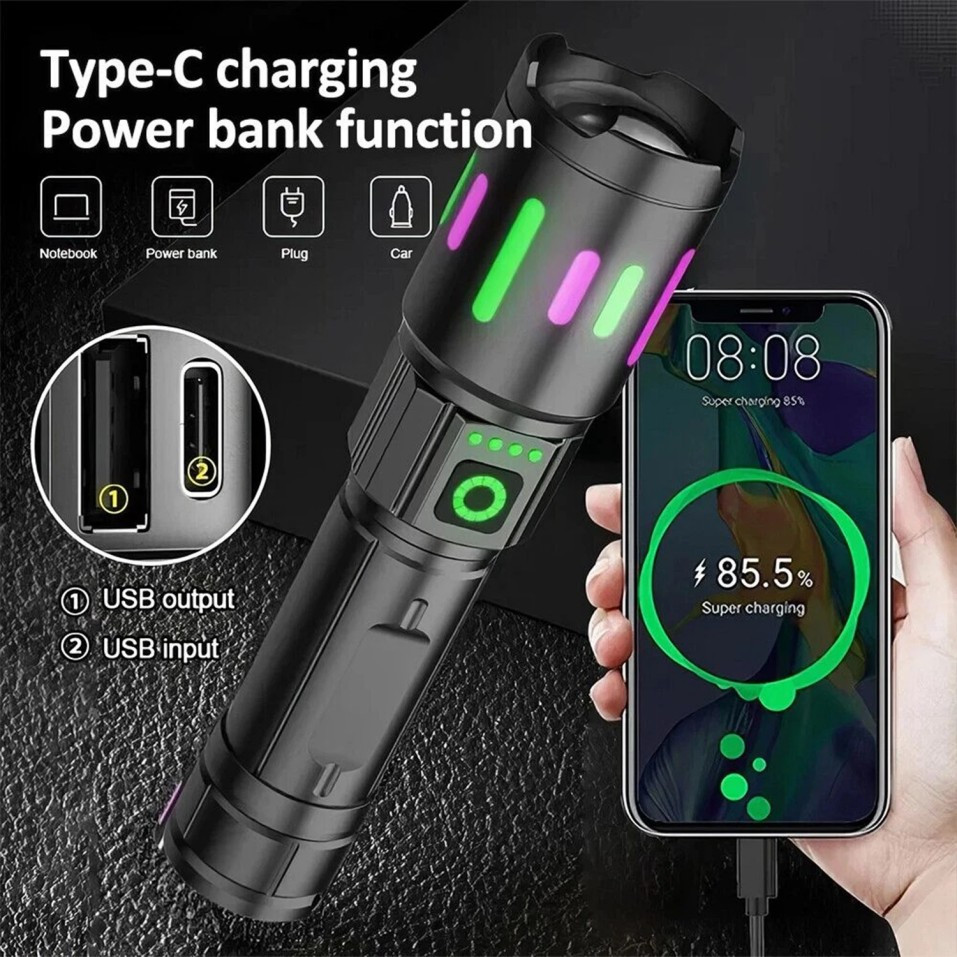 350000000 Lumen Super Bright LED Tactical Flashlight Rechargeable Work Light-