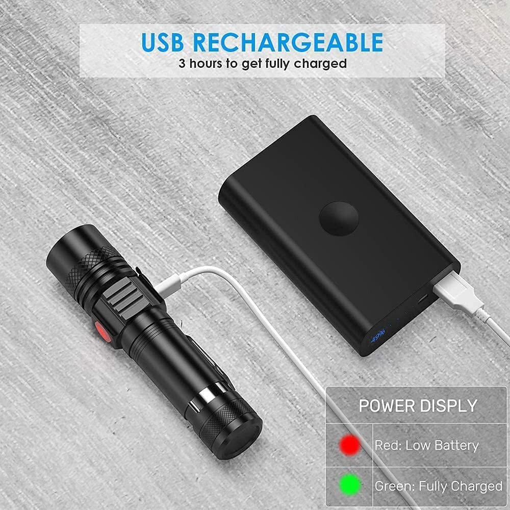 Mini LED Tactical Flashlight Super Bright Zoomable Hand Lamp Rechargeable 2pcs