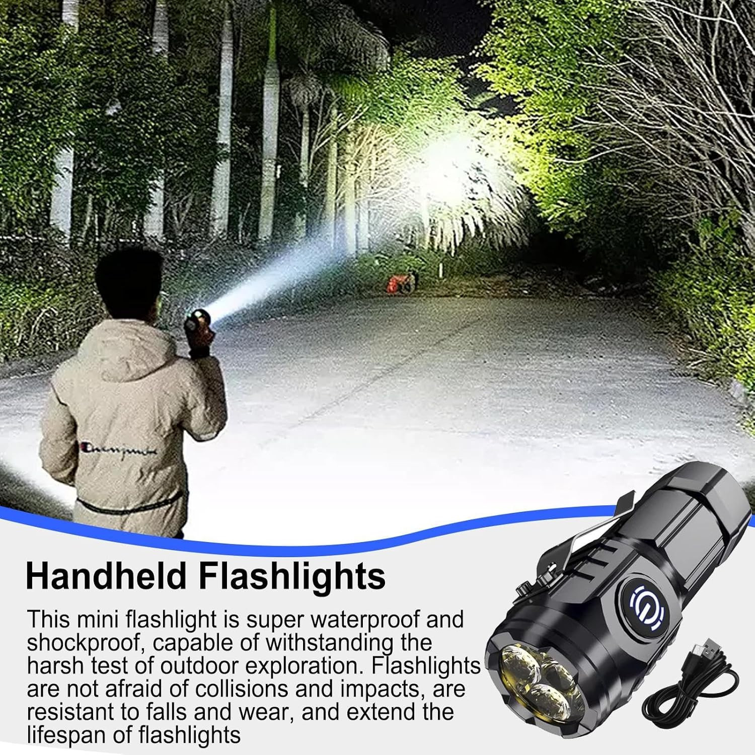 3PCS Three-Eyed Mini Flashlight Flash Super Power Waterproof Outdoor Travel