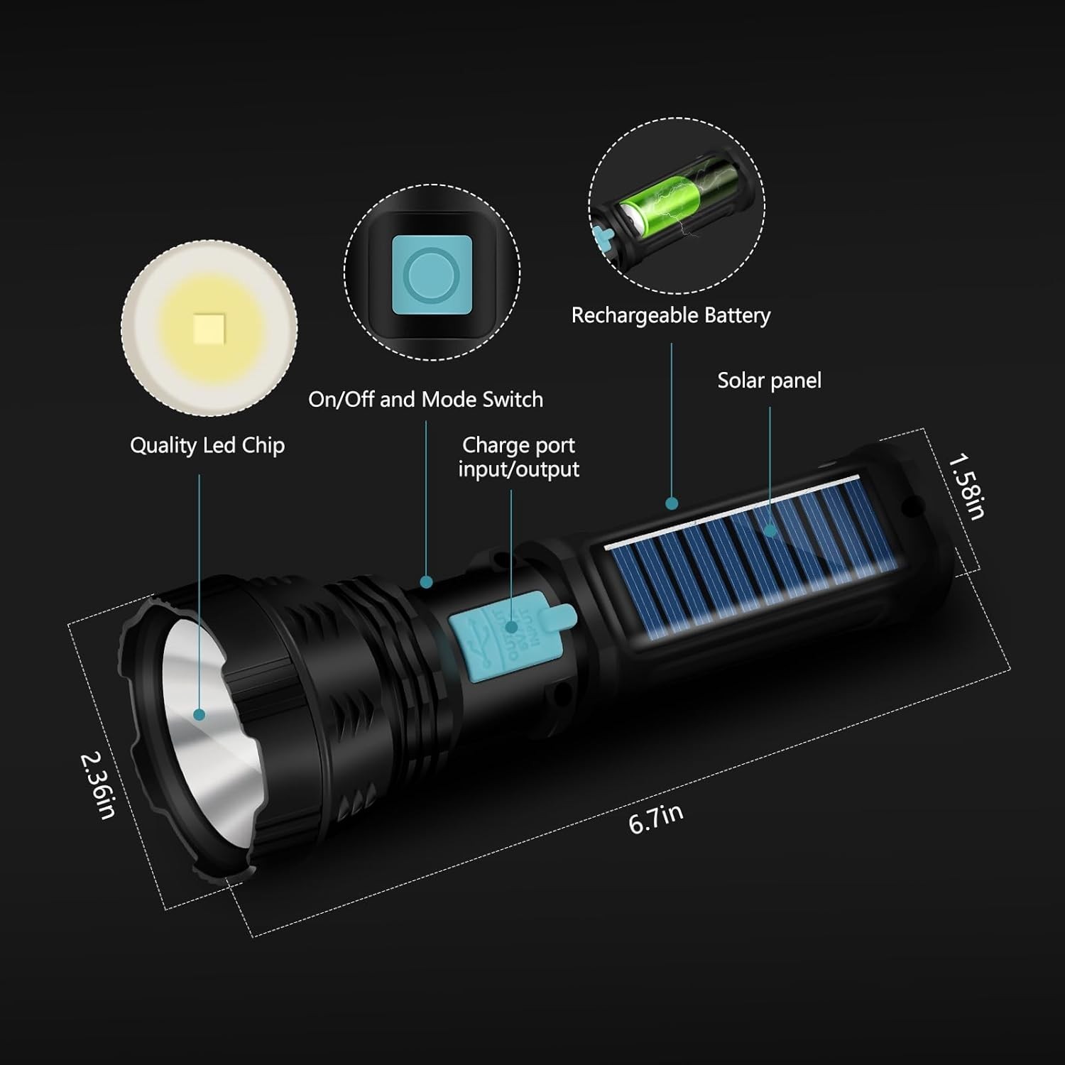 Led Solar Flashlight, 1500 Lumens Led Solar Handheld Rechargeable Flashlights…