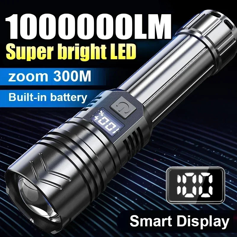 High Power LED Flashlight Type-C Rechargeable Torch 3 Modes Zoom Light Outdoor W