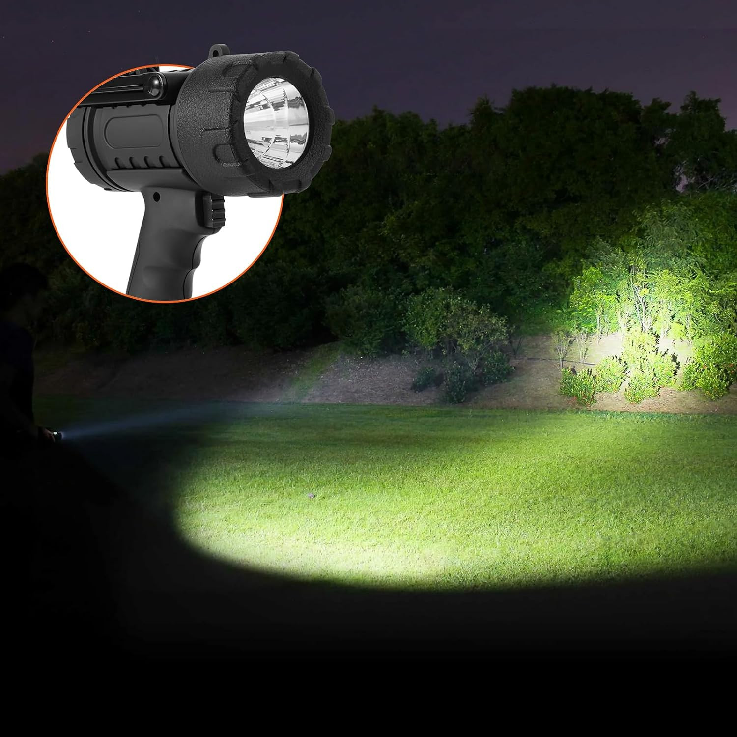 Rechargeable Spotlight Flashlight, 200,000 Lumens, IP67 Waterproof Handheld LED