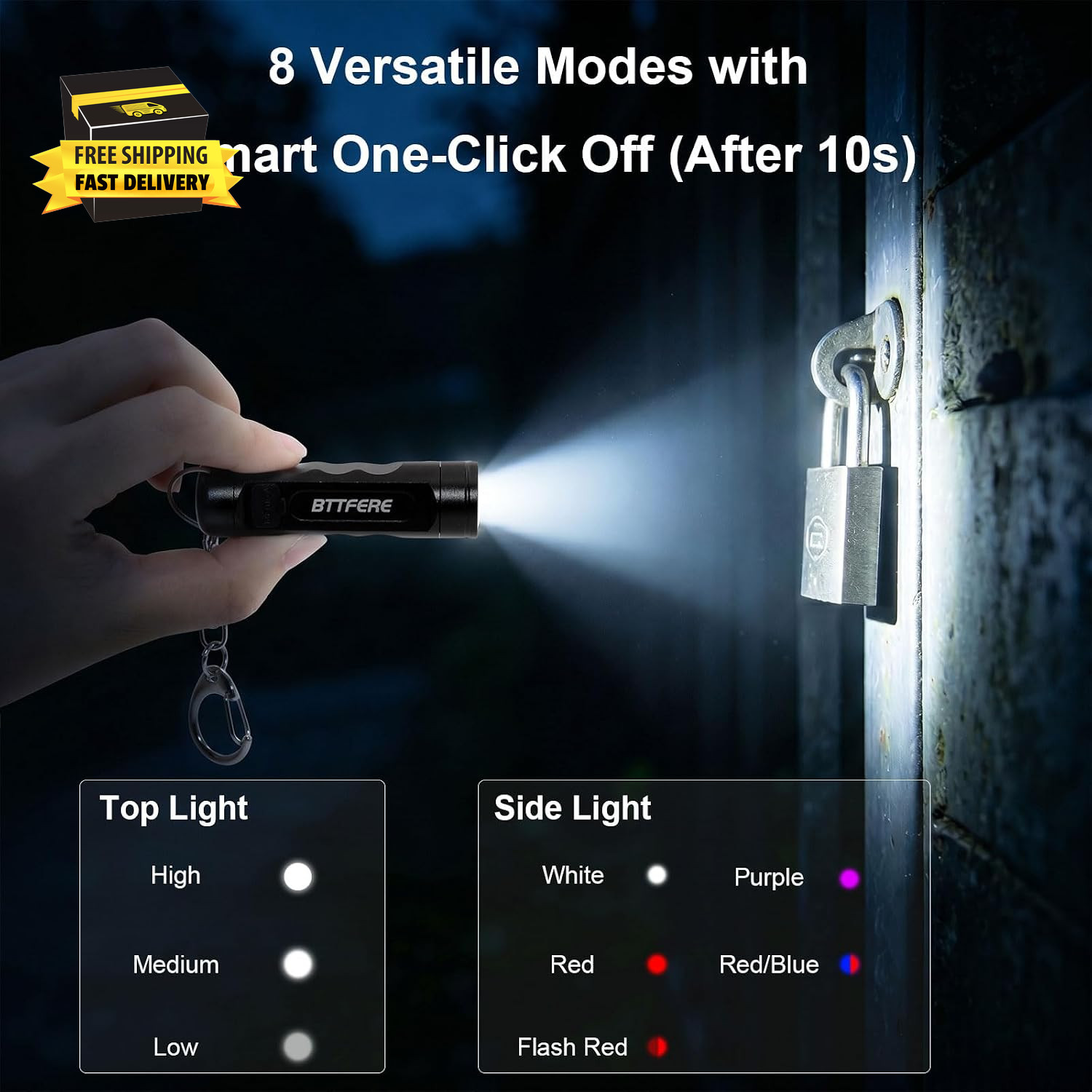 Bright Mini Keychain Flashlight with Magnetic Base, Tiny USB-C Rechargeable LED