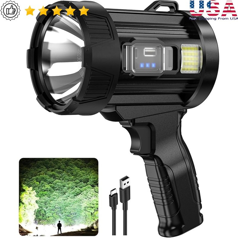 Super Bright LED Spotlight 99000 Lumens Rechargeable Waterproof 6 Modes New