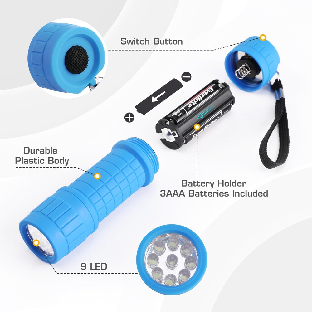 EverBrite 9 LED Flashlight 6-Pack Compact Handheld Bright Torch Assorted 6 Color