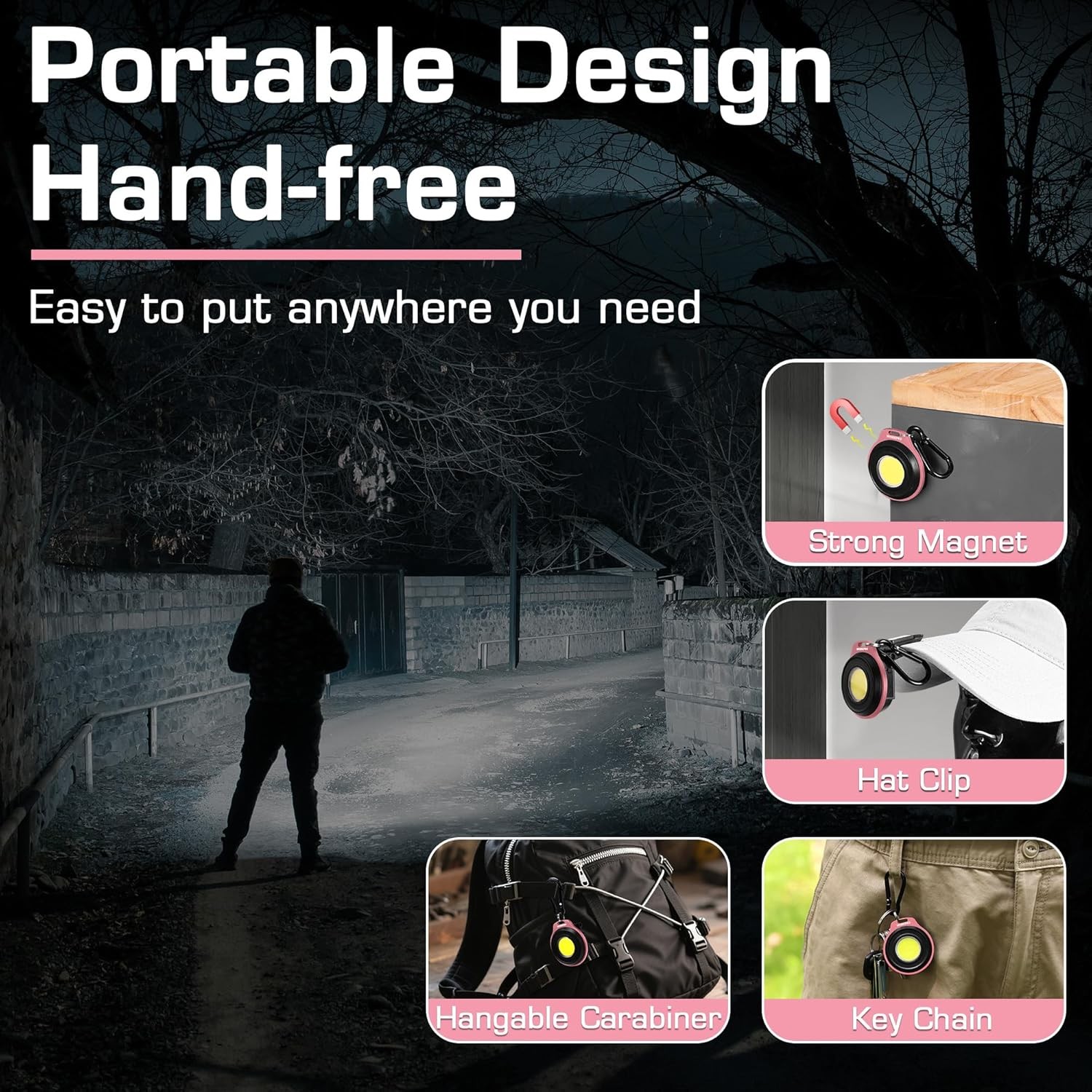 WORKPRO Rechargeable Magnetic Flashlight COB Keychain Work Light Hat Clip 3 Mode