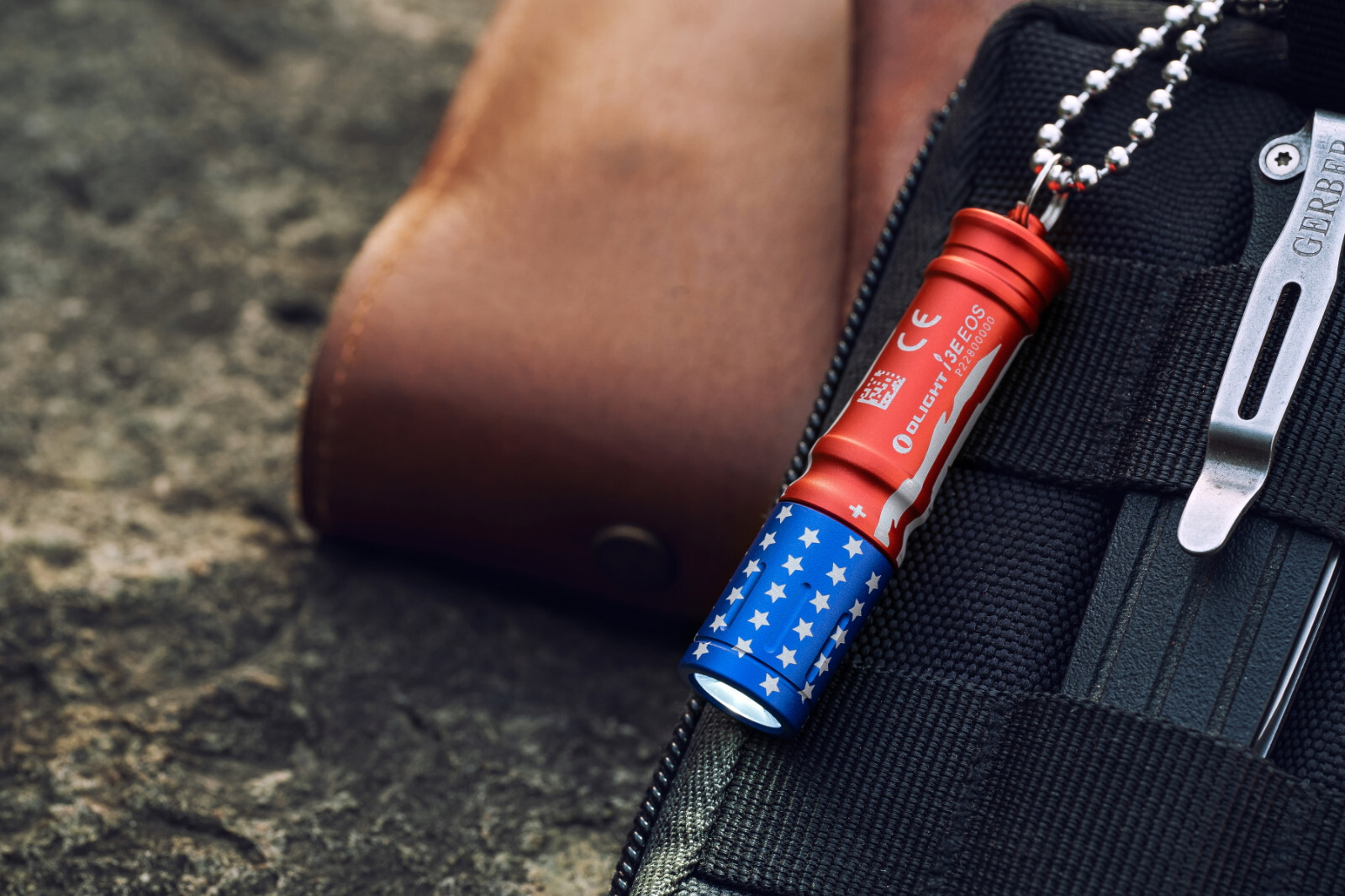 Olight I3E EOS Stars & Stripes Keychain Waterproof Flashlight, 90 Lumen